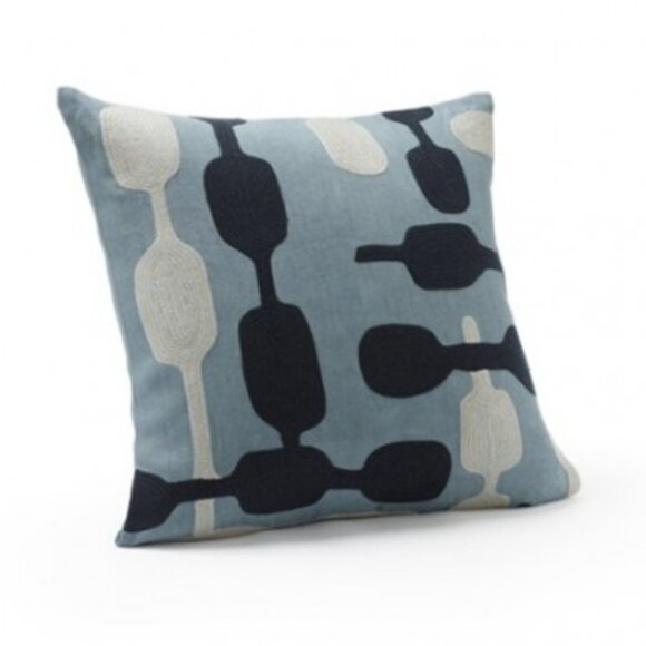 Crewel Pillow Coyuchi Overlap Indigo Blue Cotton Duck - Picture 1 of 5